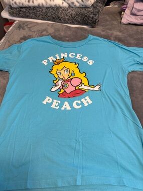 Nintendo Princess Peach Graphic Tee - Light Blue with Pink & Yellow